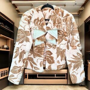 Sheri Bodell Pink 7 Beige Floral Rabbit Fur Open Front Coat/Jacket XS/SM Winter